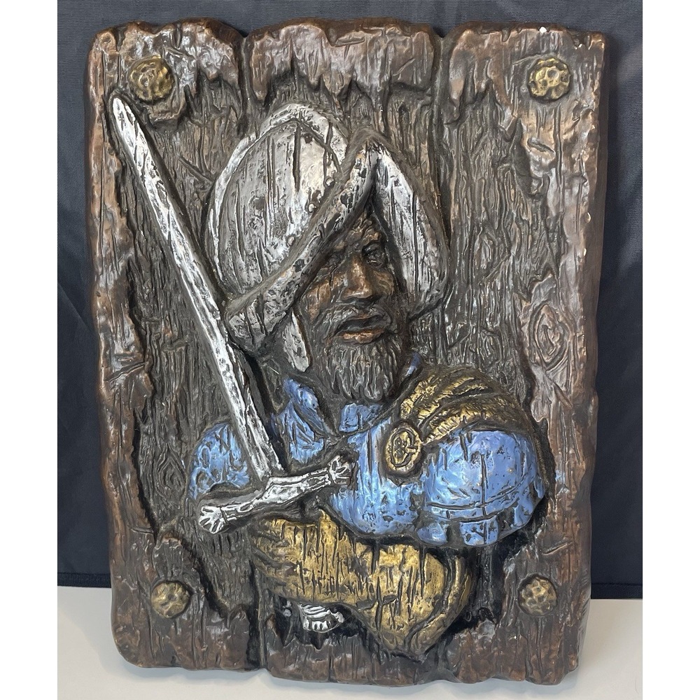 Vanguard Studio Style 3D Spanish Conquistador Faux Wood Carving Plaster Wall Art